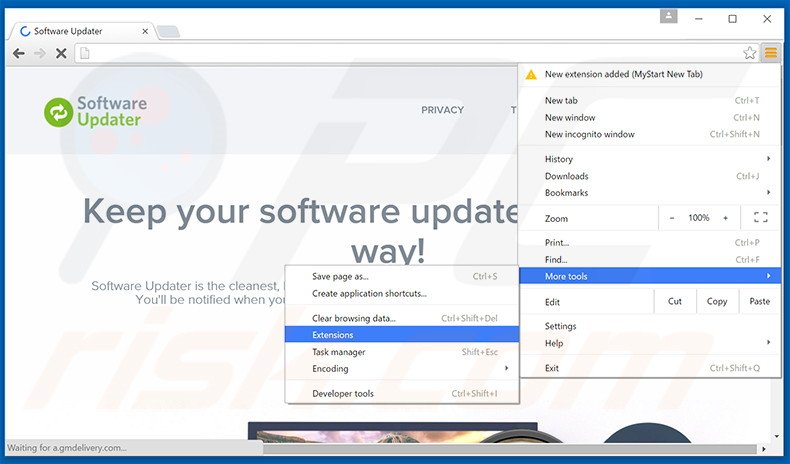 Removing Software Updater ads from Google Chrome step 1