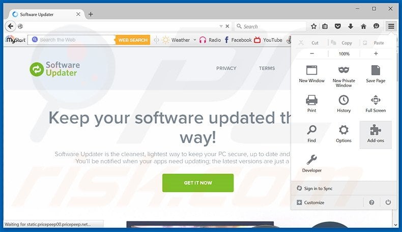 Removing Software Updater ads from Mozilla Firefox step 1
