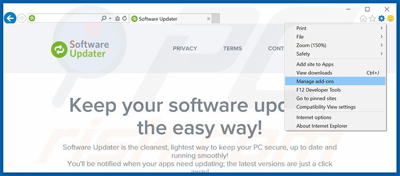 Removing Software Updater ads from Internet Explorer step 1