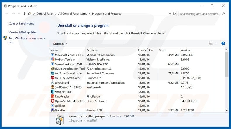 Software Updater adware uninstall via Control Panel