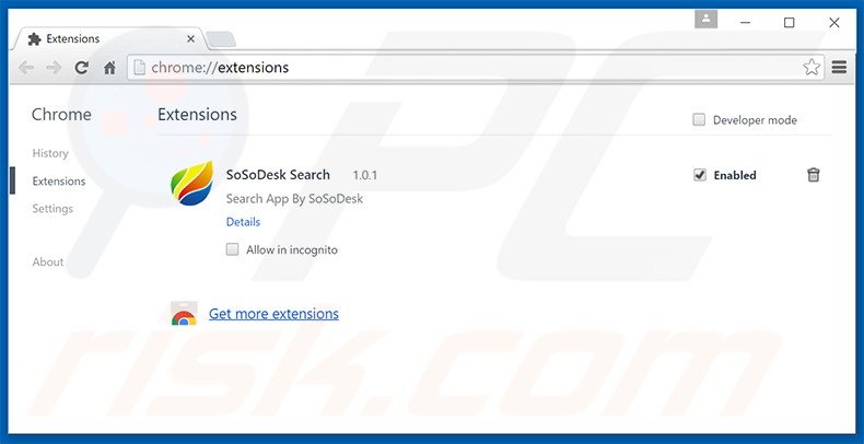 Removing search.sosodesktop.com related Google Chrome extensions