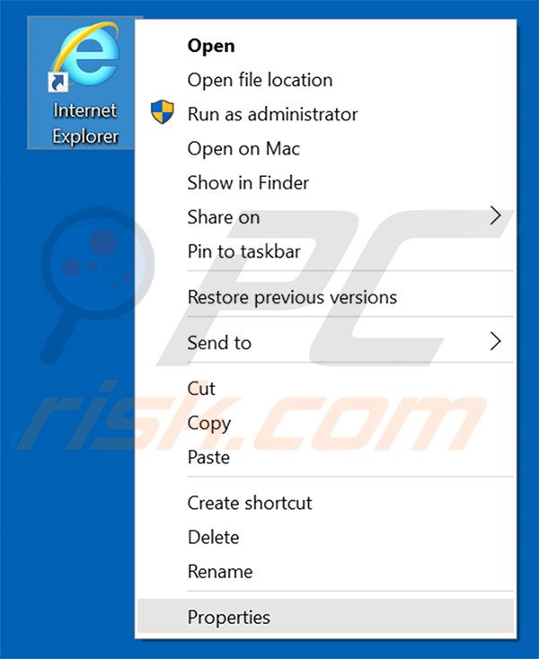 Removing search.sosodesktop.com from Internet Explorer shortcut target step 1