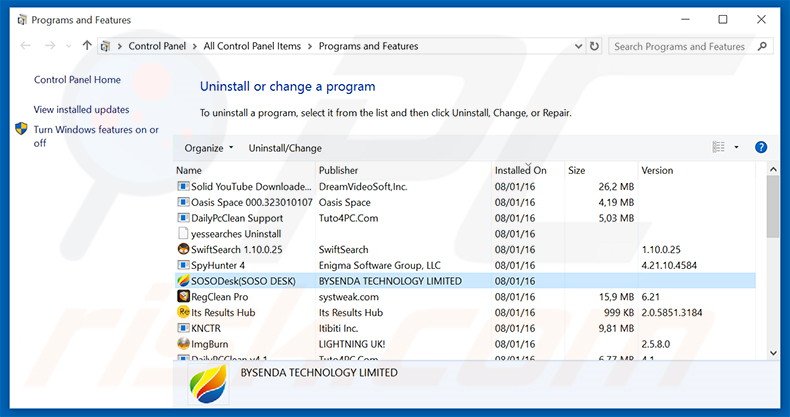 search.sosodesktop.com browser hijacker uninstall via Control Panel