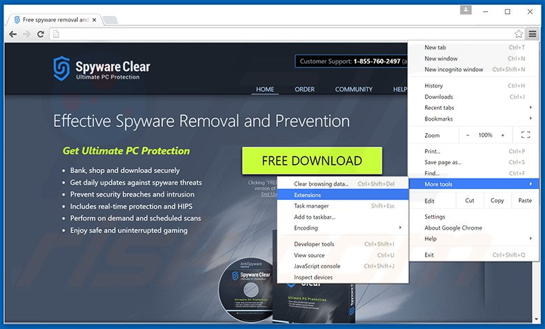 Removing Spyware Clear  ads from Google Chrome step 1