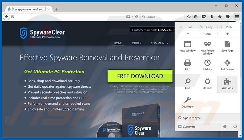 Removing Spyware Clear ads from Mozilla Firefox step 1