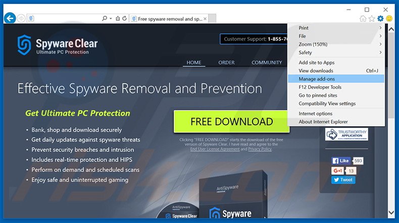 Removing Spyware Clear ads from Internet Explorer step 1