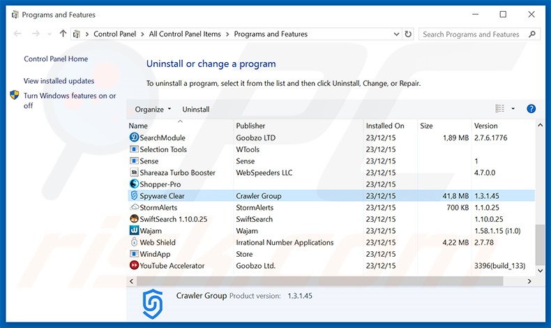 Spyware Clear adware uninstall via Control Panel