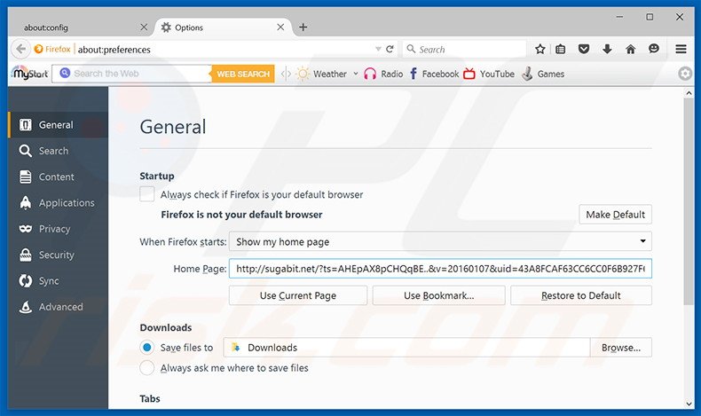 Removing sugabit.net from Mozilla Firefox homepage