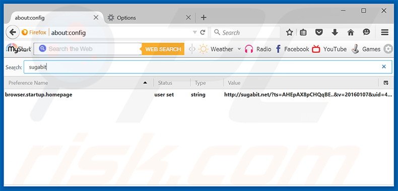Removing sugabit.net from Mozilla Firefox default search engine