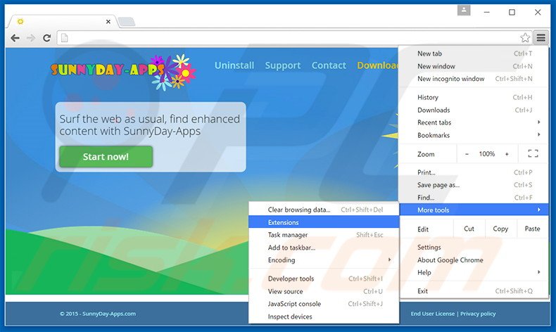 Removing SunnyDay-Apps  ads from Google Chrome step 1