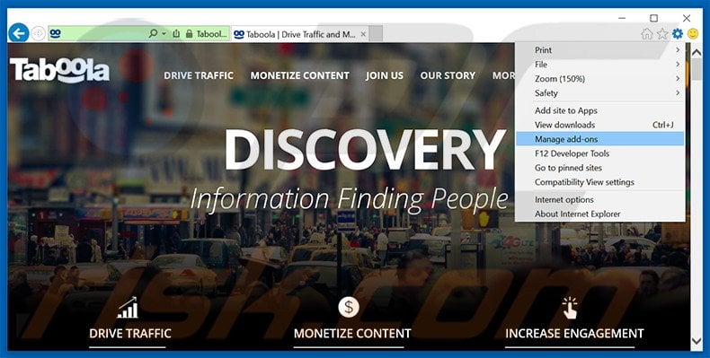 Removing Taboola ads from Internet Explorer step 1