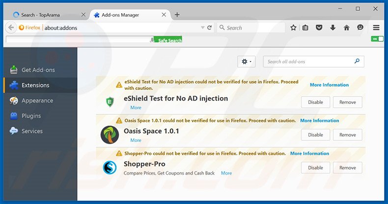Removing search.top-arama.com related Mozilla Firefox extensions