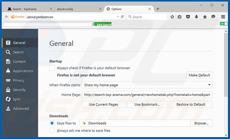 Removing search.top-arama.com from Mozilla Firefox homepage