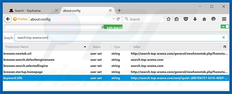 Removing search.top-arama.com from Mozilla Firefox default search engine