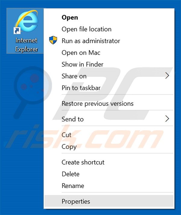 Removing search.top-arama.com from Internet Explorer shortcut target step 1
