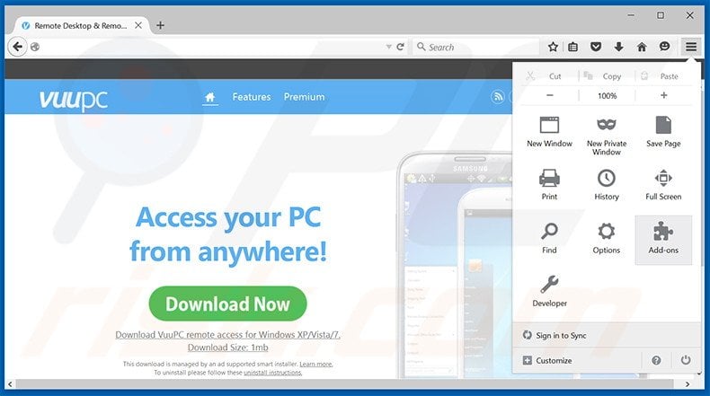 Removing VuuPC ads from Mozilla Firefox step 1