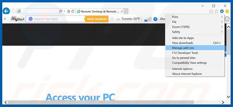 Removing VuuPC ads from Internet Explorer step 1