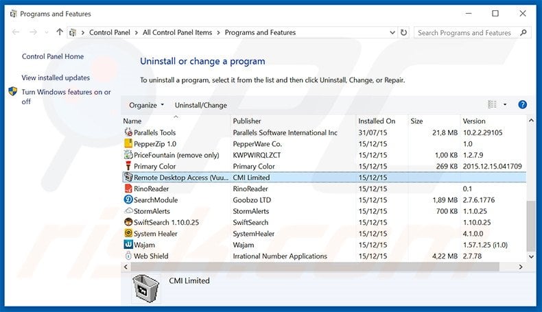 VuuPC adware uninstall via Control Panel