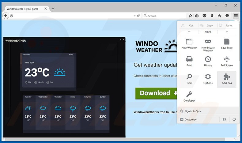Removing Windoweather ads from Mozilla Firefox step 1