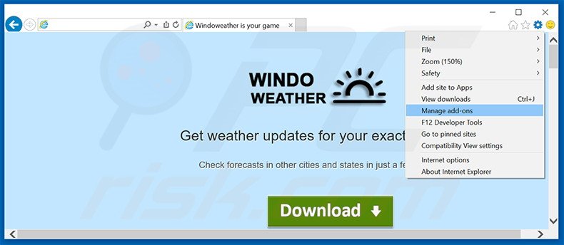 Removing Windoweather ads from Internet Explorer step 1