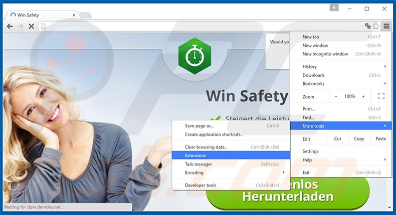 Removing Win Safety  ads from Google Chrome step 1