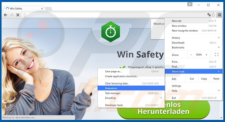 Removing Win Safety  ads from Google Chrome step 1