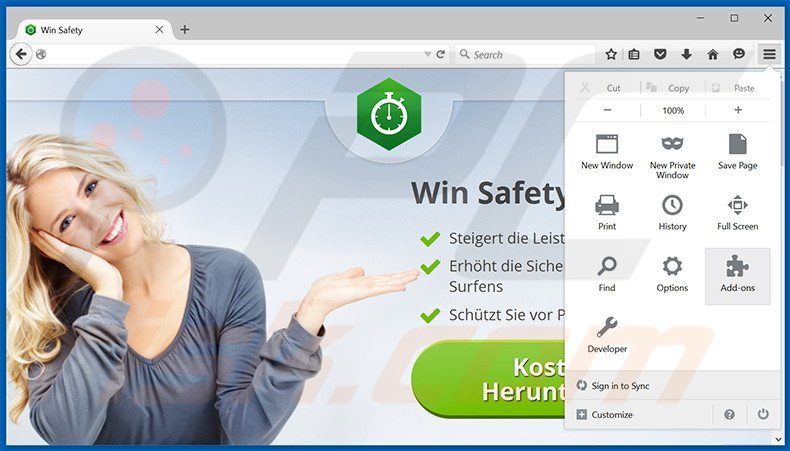 Removing Win Safety ads from Mozilla Firefox step 1