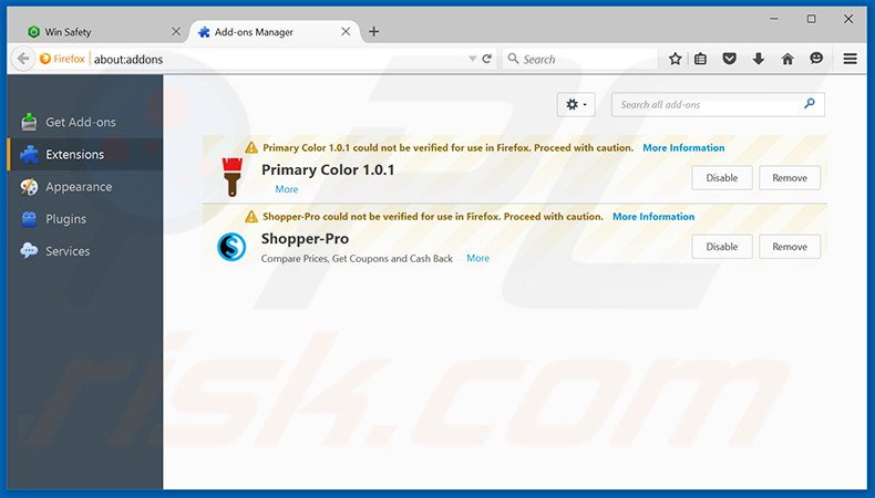 Removing Win Safety ads from Mozilla Firefox step 2
