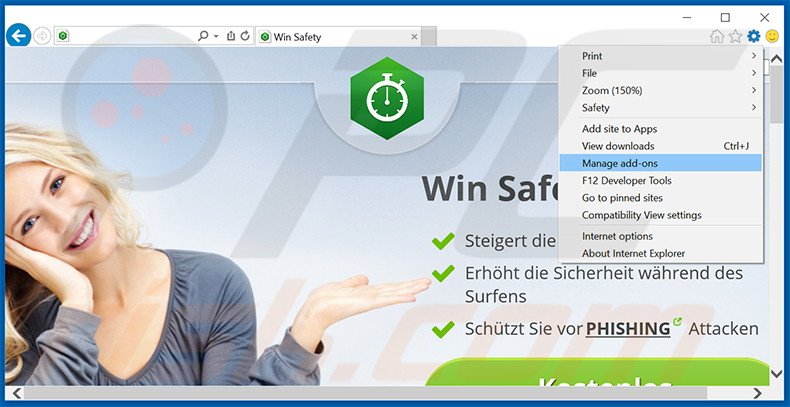 Removing Win Safety ads from Internet Explorer step 1