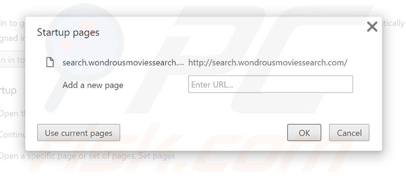 Removing search.wondrousmoviessearch.com from Google Chrome homepage