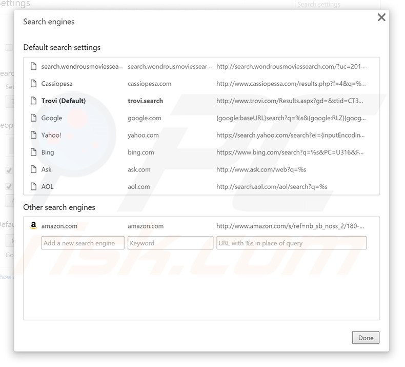 Removing search.wondrousmoviessearch.com from Google Chrome default search engine