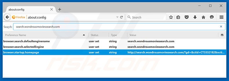 Removing search.wondrousmoviessearch.com from Mozilla Firefox default search engine