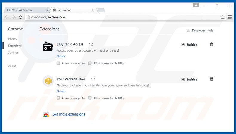 Removing search.yourpackagesnow.com related Google Chrome extensions