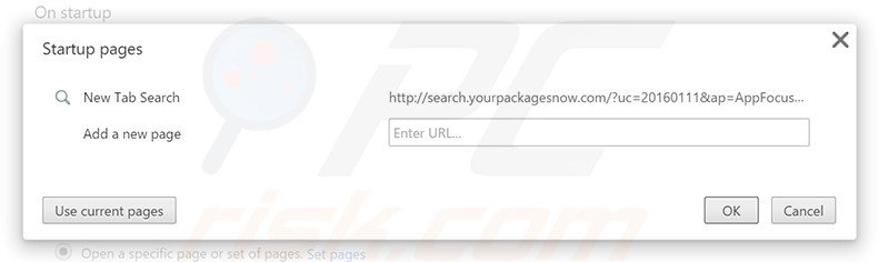 Removing search.yourpackagesnow.com from Google Chrome homepage
