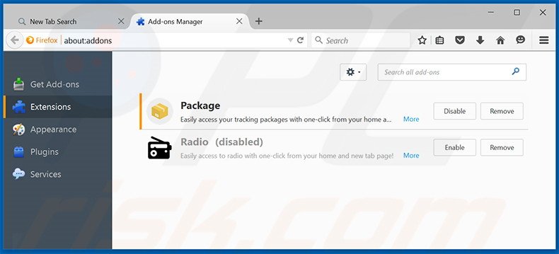 Removing search.yourpackagesnow.com related Mozilla Firefox extensions