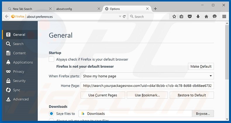 Removing search.yourpackagesnow.com from Mozilla Firefox homepage