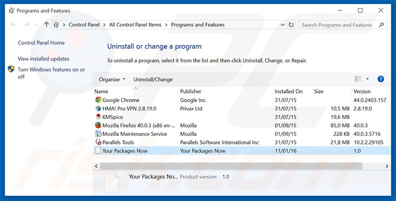 search.yourpackagesnow.com browser hijacker uninstall via Control Panel