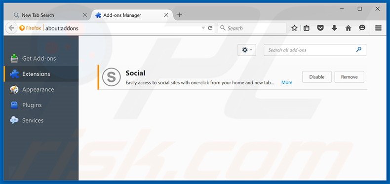 Removing Your Social Center related Mozilla Firefox extensions