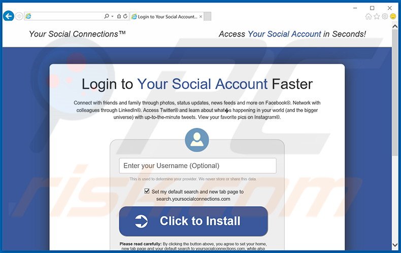 Website used to promote search.yoursocialconnections.com browser hijacker