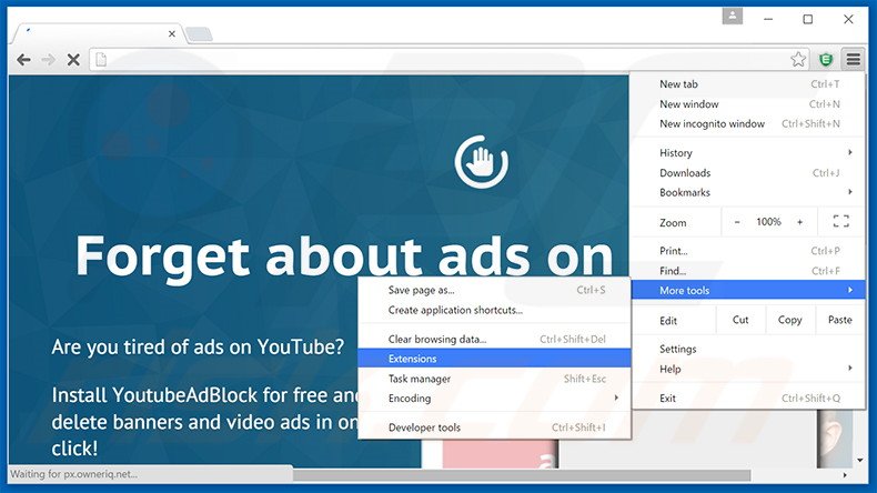 Removing YoutubeAdBlock  ads from Google Chrome step 1