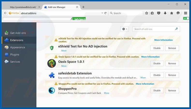 Removing YoutubeAdBlock ads from Mozilla Firefox step 2