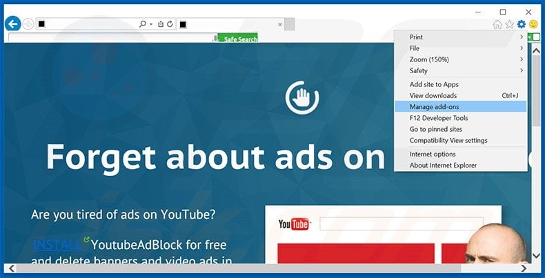 Removing YoutubeAdBlock ads from Internet Explorer step 1