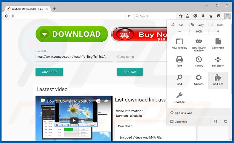 Removing Free Youtube Downloader ads from Mozilla Firefox step 1