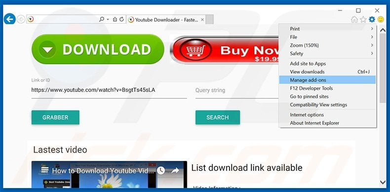 Removing Free Youtube Downloader ads from Internet Explorer step 1