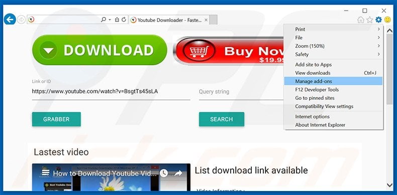 Removing Free Youtube Downloader ads from Internet Explorer step 1