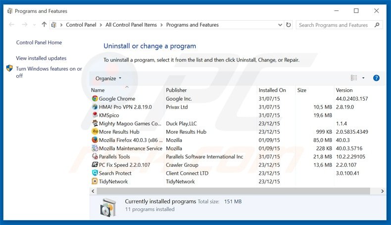 yula adware uninstall via Control Panel