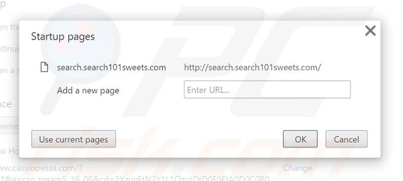 Removing search.search101sweets.com from Google Chrome homepage