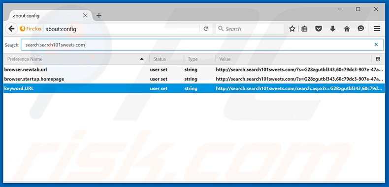 Removing search.search101sweets.com from Mozilla Firefox default search engine