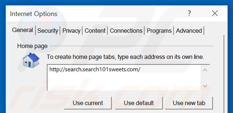 Removing search.search101sweets.com from Internet Explorer homepage