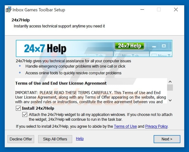 24x7 help adware installer